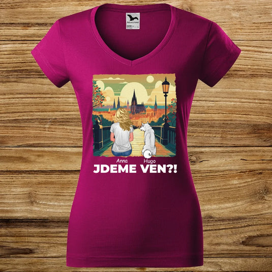 Dámské tričko se psem - Jdeme Ven Město zelené