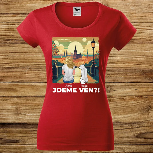 Dámské tričko se psem - Jdeme Ven Město zelené