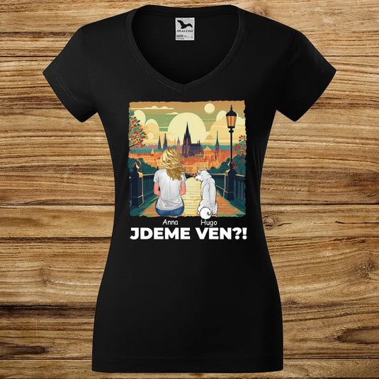 Dámské tričko se psem - Jdeme Ven Město zelené