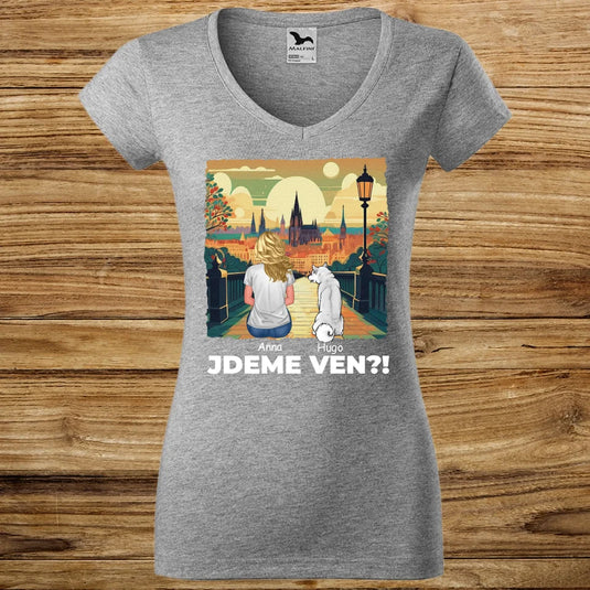 Dámské tričko se psem - Jdeme Ven Město zelené