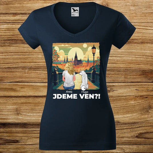 Dámské tričko se psem - Jdeme Ven Město zelené