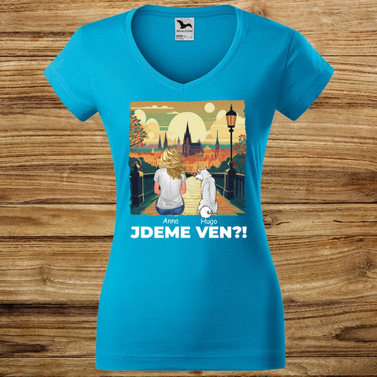 Dámské tričko se psem - Jdeme Ven Město zelené