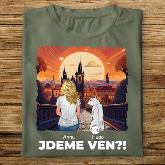 Dámské tričko se psem - Jdeme Ven Město červené