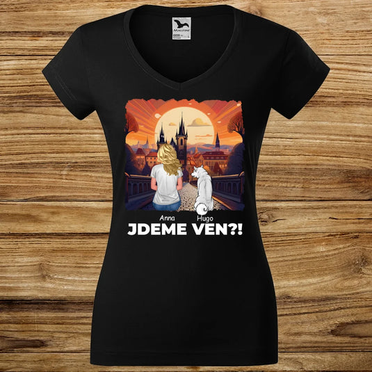 Dámské tričko se psem - Jdeme Ven Město červené