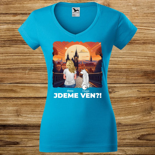 Dámské tričko se psem - Jdeme Ven Město červené