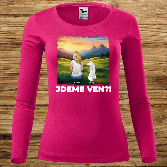 Dámské tričko se psem - Dlouhý rukáv - Jdeme Ven Hory