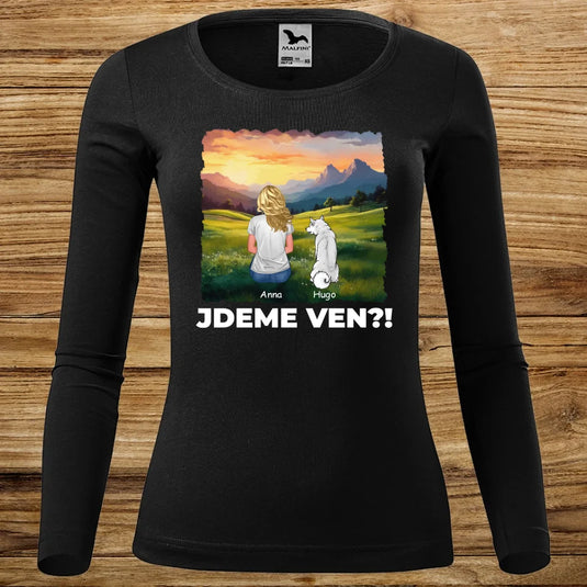 Dámské tričko se psem - Dlouhý rukáv - Jdeme Ven Hory