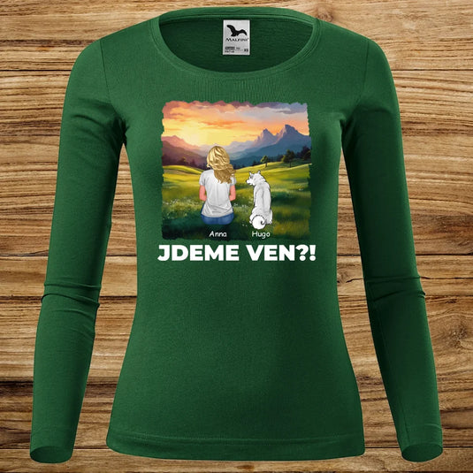 Dámské tričko se psem - Dlouhý rukáv - Jdeme Ven Hory