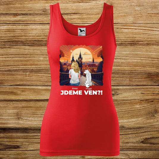 Dámské Tílko se psem - Jdeme Ven Město červené
