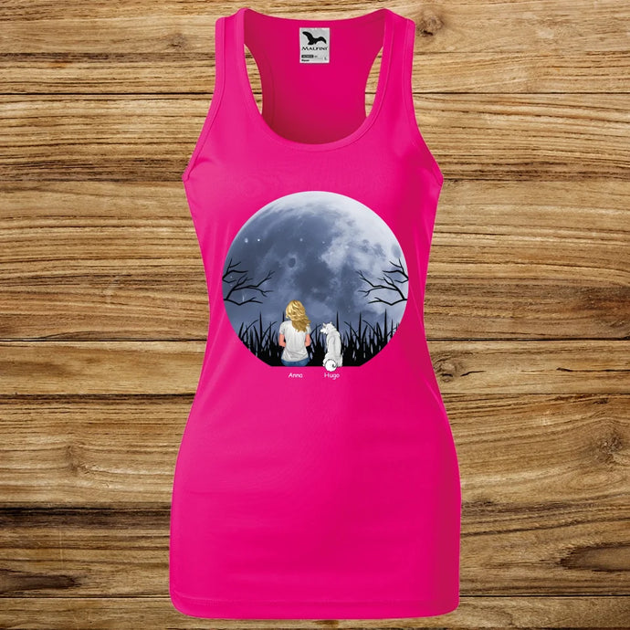 Dámské Funkční Tílko se psem - Měsíc - žena a pes