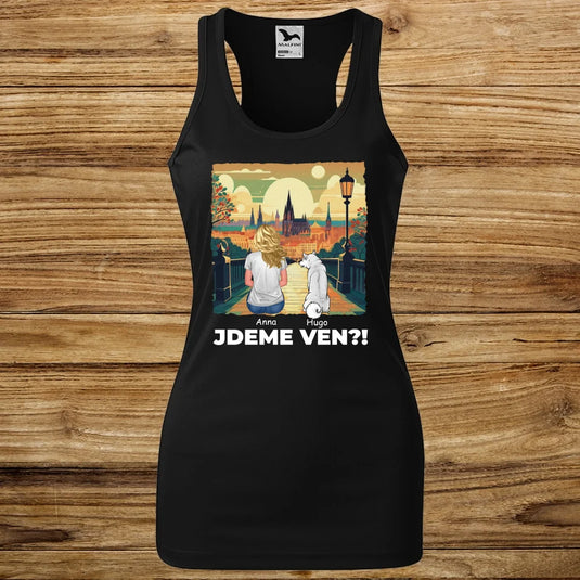 Dámské Funkční Tílko se psem - Jdeme Ven Město zelené