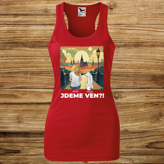 Dámské Funkční Tílko se psem - Jdeme Ven Město zelené