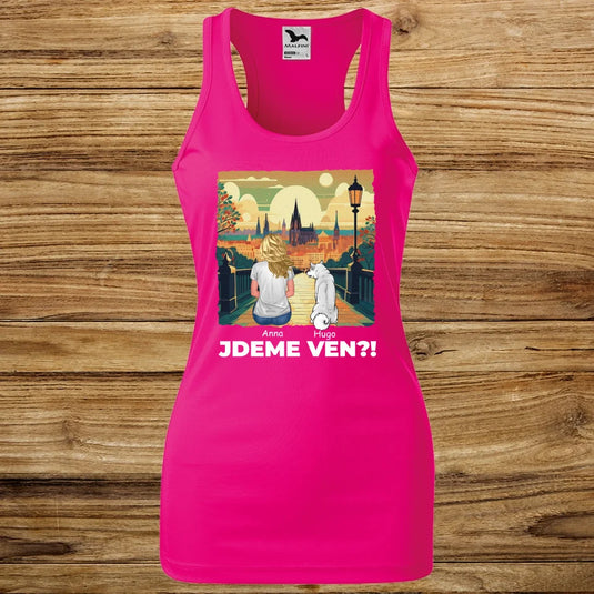 Dámské Funkční Tílko se psem - Jdeme Ven Město zelené