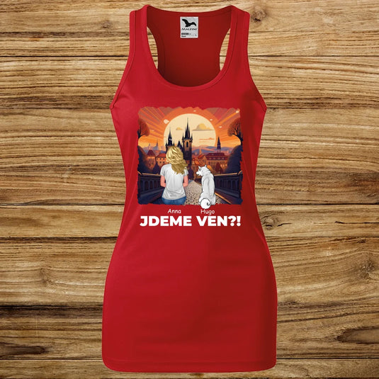 Dámské Funkční Tílko se psem - Jdeme Ven Město červené