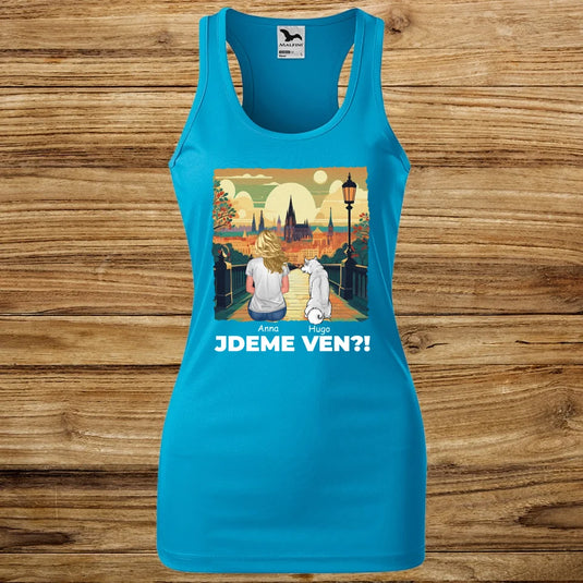 Dámské Funkční Tílko se psem - Jdeme Ven Město zelené