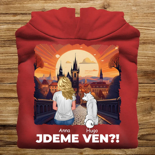 Dámská Mikina se psem - Jdeme Ven Město červené