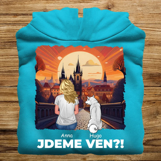 Dámská Mikina se psem - Jdeme Ven Město červené