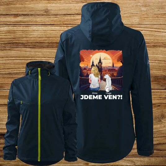 Dámská Softshellová bunda se psem - Jdeme Ven Město červené