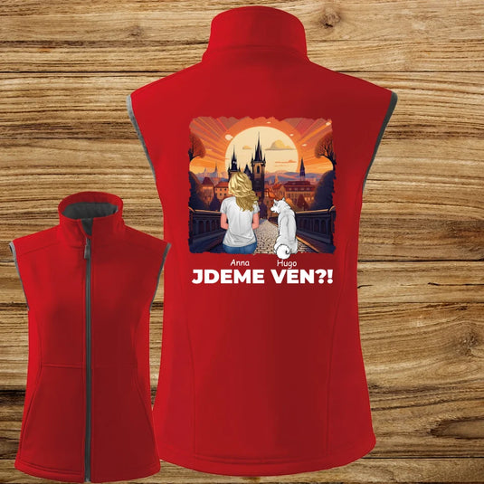 Dámská Vesta se psem - Jdeme Ven Město červené