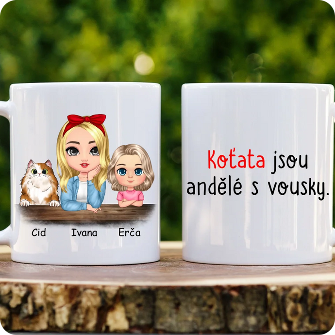 Hrníček - Chibi žena a dítě s kočkou