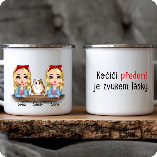 Hrníček - Chibi ženy s kočkou
