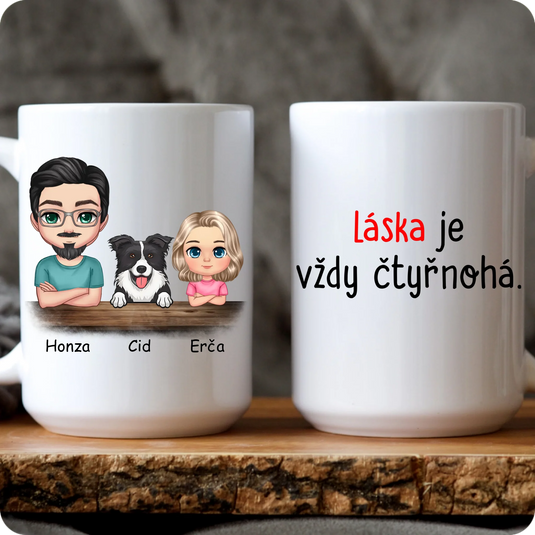 Hrníček - Chibi Muž a dítě se psem