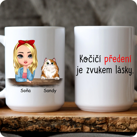 Hrníček - Chibi žena s kočkou