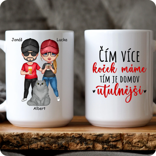 Hrníček - Pár s kočkou a nápojem