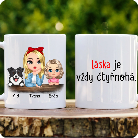 Hrníček - Chibi žena a dítě se psem