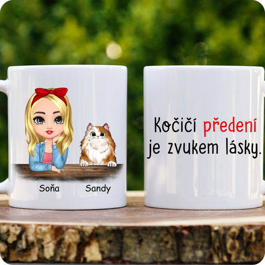 Hrníček - Chibi žena s kočkou