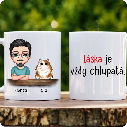 Hrníček - Chibi muž s kočkou