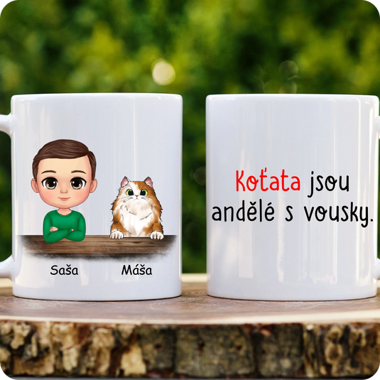 Hrníček - Chibi dítě s kočkou