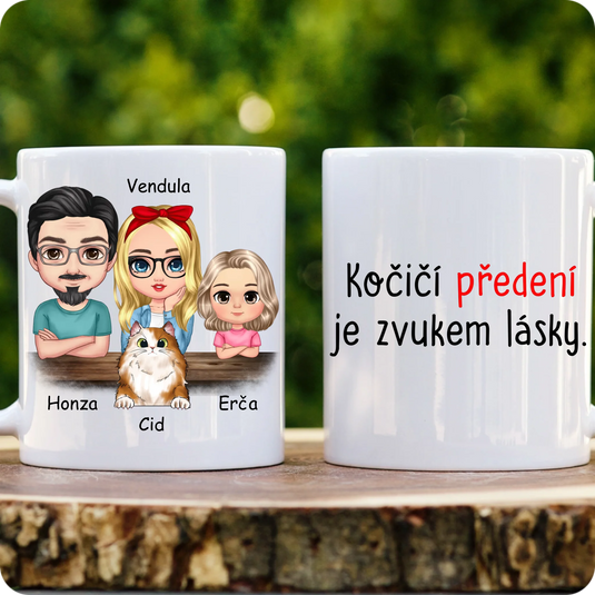 Hrníček - Chibi rodina s kočkou