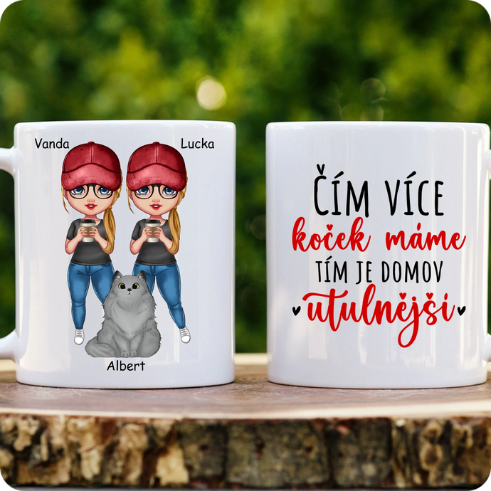 Hrníček - Ženy s kočkou a nápojem