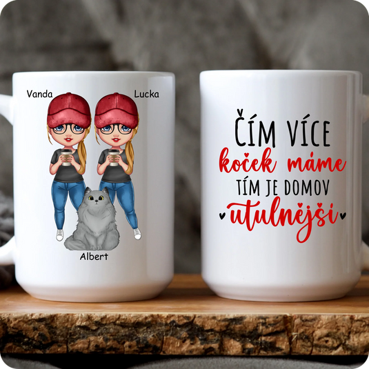 Hrníček - Ženy s kočkou a nápojem