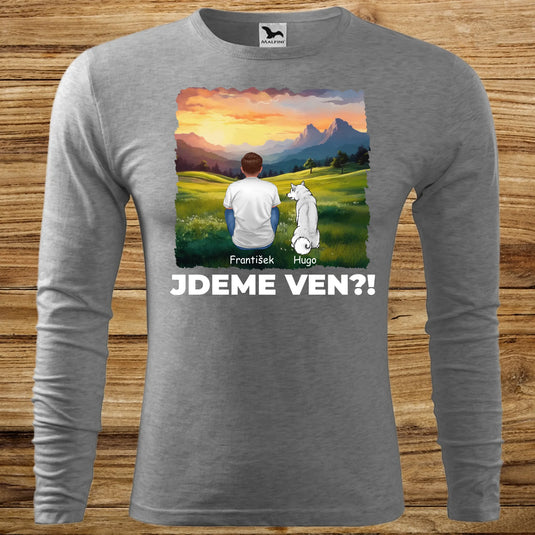 Pánské tričko se psem - Dlouhý rukáv - Jdeme Ven Hory