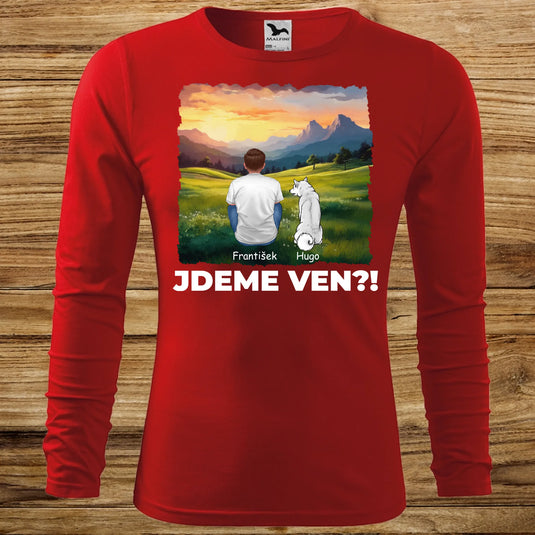 Pánské tričko se psem - Dlouhý rukáv - Jdeme Ven Hory