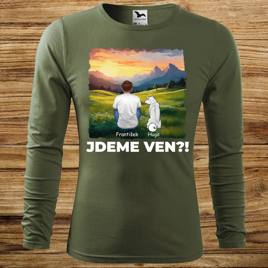 Pánské tričko se psem - Dlouhý rukáv - Jdeme Ven Hory