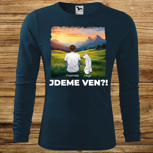 Pánské tričko se psem - Dlouhý rukáv - Jdeme Ven Hory