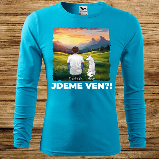 Pánské tričko se psem - Dlouhý rukáv - Jdeme Ven Hory