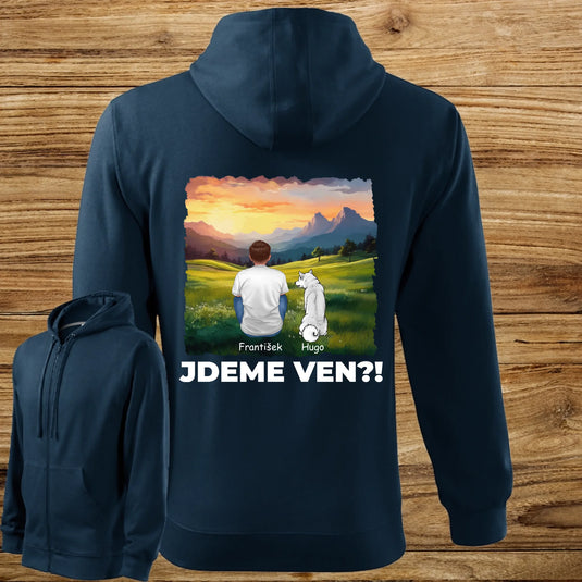 Pánská Mikina na Zip se psem - Jdeme Ven Hory