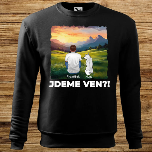 Pánská Mikina bez Kapuce se psem - Jdeme Ven Hory