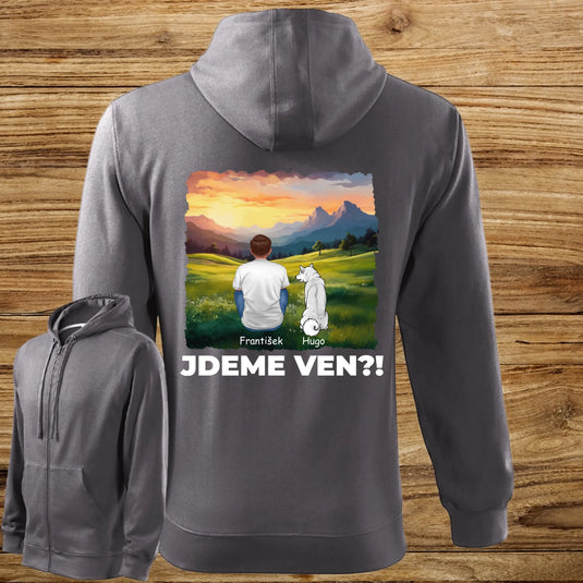 Pánská Mikina na Zip se psem - Jdeme Ven Hory