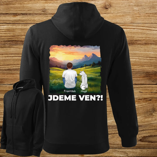 Pánská Mikina na Zip se psem - Jdeme Ven Hory