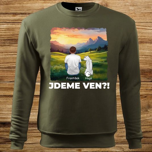 Pánská Mikina bez Kapuce se psem - Jdeme Ven Hory