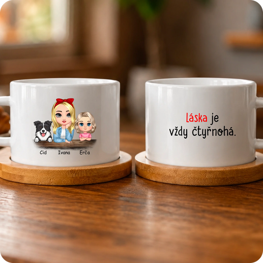 Makronka - Chibi žena a dítě se psem
