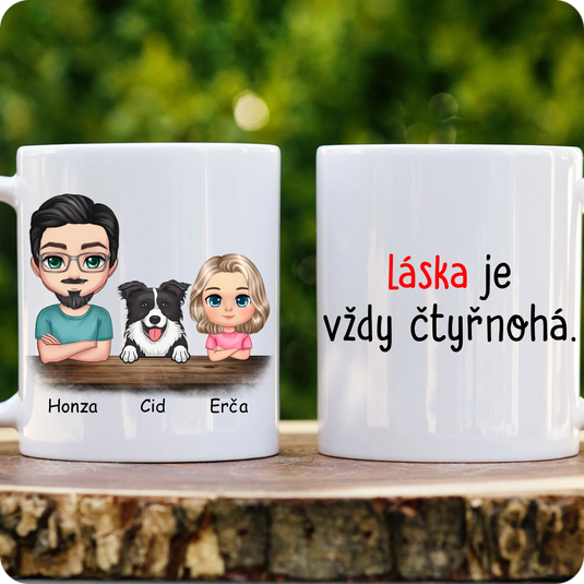 Hrníček - Chibi Muž a dítě se psem