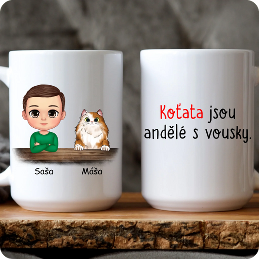 Hrníček - Chibi dítě s kočkou