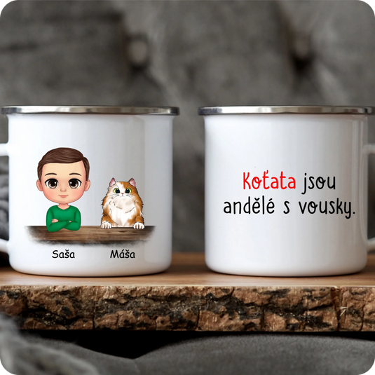 Hrníček - Chibi dítě s kočkou