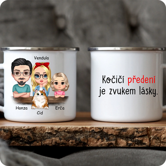 Hrníček - Chibi rodina s kočkou